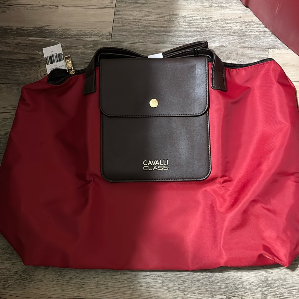 Cavalli Class large red nylon tote. NWT